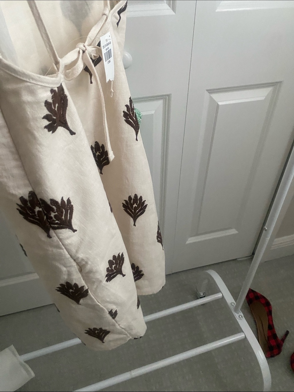 Abercrombie & Fitch Cream Linen-Blend Midi Dress with Brown Botanical Print - Picture 4 of 5